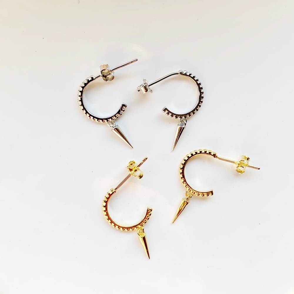 18k Rivet hoop spike dangle earrings